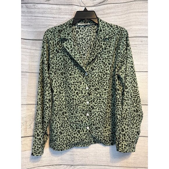 Ecowish Vintage Leopard Print Long Sleeve Button-Down Blouse Size M - Picture 1 of 3